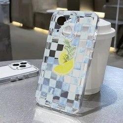 Custodia per telefono trasparente morbida con stampa di limoni gialli a strisce blu eleganti