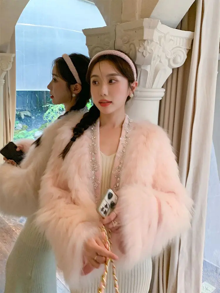 새로운 겨울용 패션과 달콤한 짧은 밝은 다이아몬드 너구리 모피 스트립, 봉제 도터, 따뜻한 두꺼운 코트, 2022