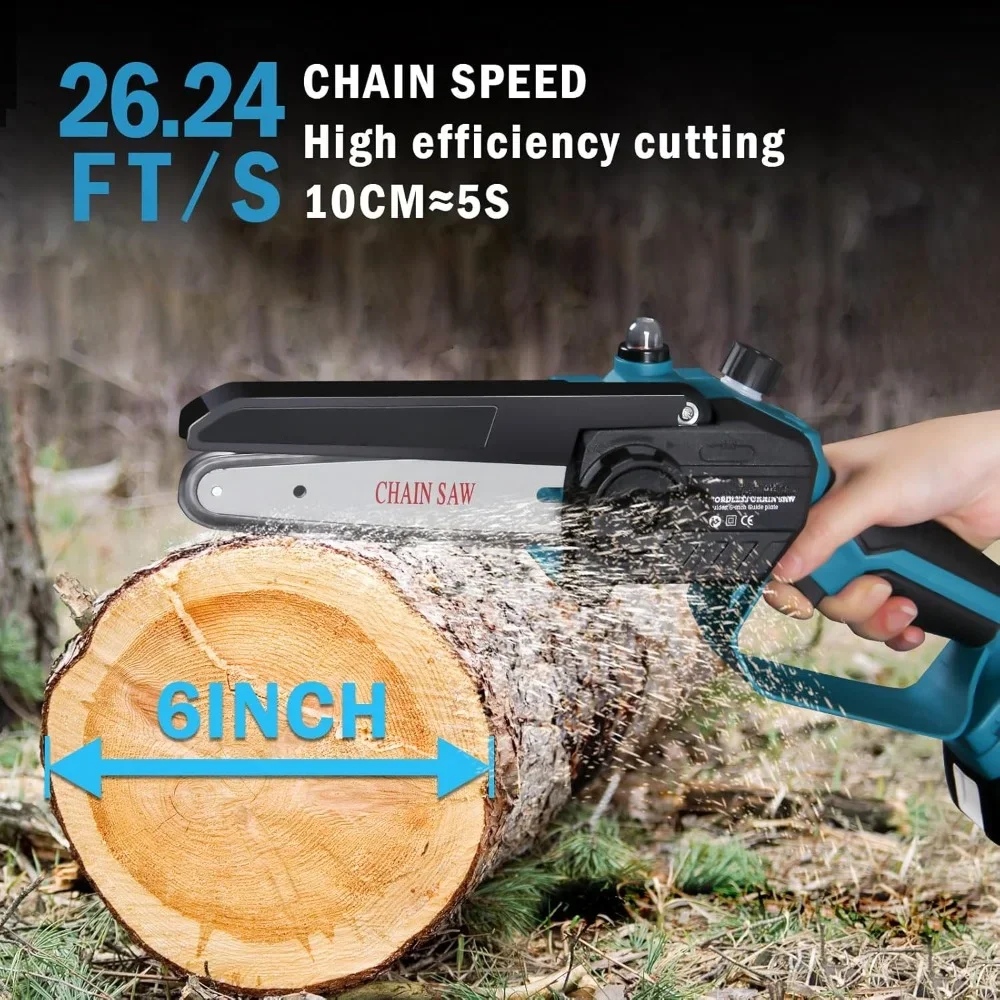 Mini Chainsaw, Brushless Handheld 6 Inch Small Chain Saw with Oiler, 2 Chains Aand Chain File, Mini Chainsaw