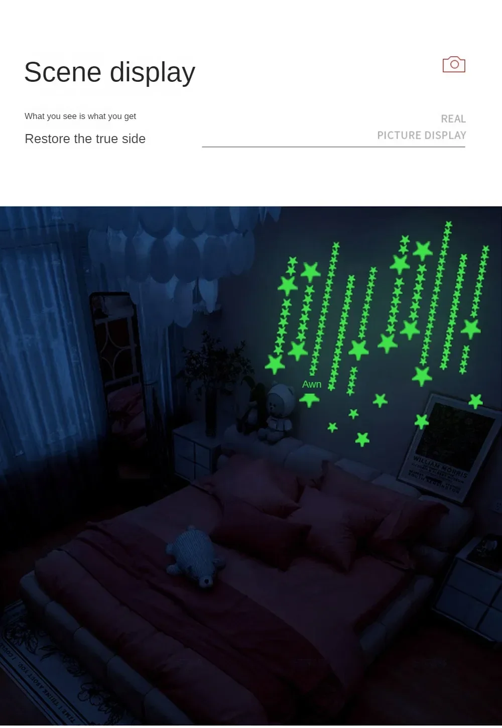 Description Picture 4 of itemLuminous Wall Stickers for Kids Rooms Dots Stars Ceiling Wall Decals Glowing Stickers Wall Decals Glow In The Dark Home Decor