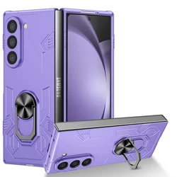 Foldable Matte Phone Case with Finger Ring Stand and Mecha Armor Bracket for Galaxy Z Fold2 5G (PL)