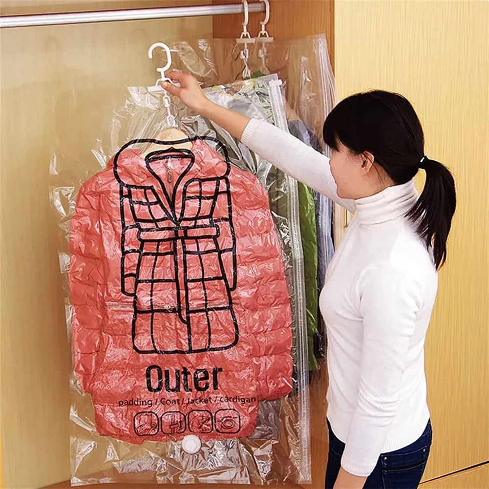 Hanging Vacuum Storage Bags Hanging Space Saver Bags for Clothes, Vacuum Sealed for Suits, Dress, Jacket,1/2/3PCS 4
