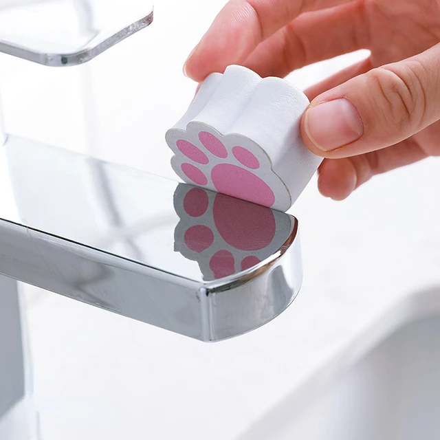 Kawaii Cat Paw Cleaning Sponge Block: A versatile and eco-friendly cleaning tool with an adorable design and sticky back.