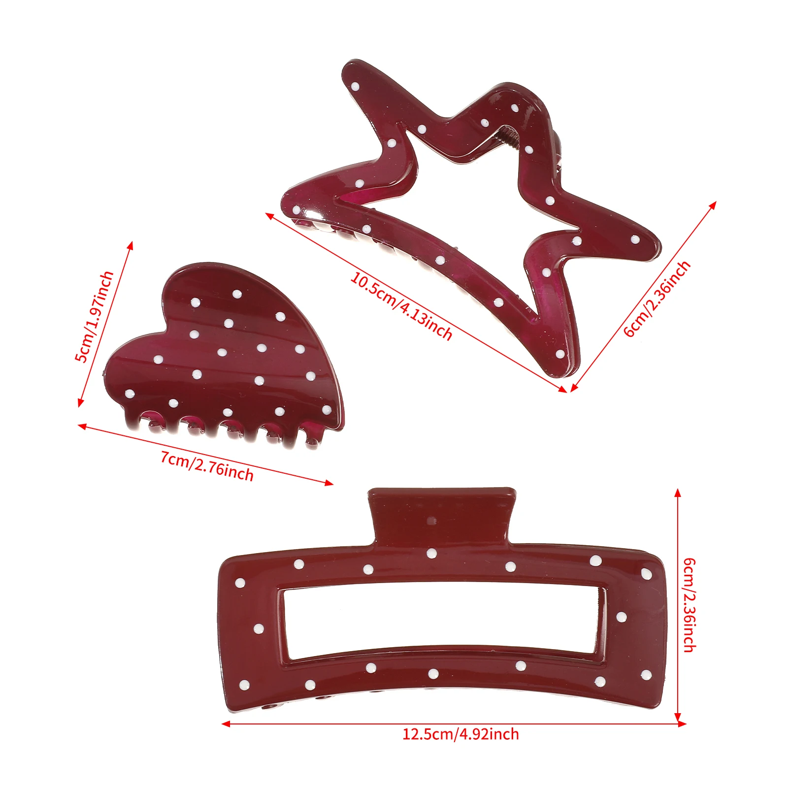 1pc Polka Dot Simple Hair Claw Square Five-Pointed Star Heart Shaped Women Red Hair Clip Shark Clips For Girls Fashion Barrettes