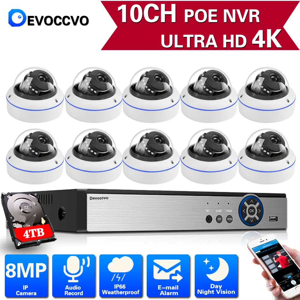 

H.265 CCTV Camera Security System 5MP 8MP 10CH Outdoor Waterproof Audio AI Night Vision POE IP Camera Vedio Surveillance Kit 4K