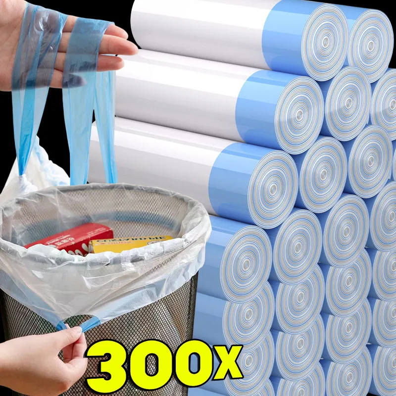 75/300pcs Garbage Bag Drawstring Household Disposable Kitchen Dormitory Living Room