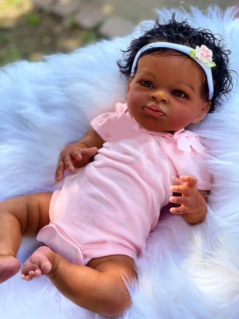 50CM Dark Skin Finished Reborn Baby Dolls Black Girl Lanny African American  Doll Princess Vinyl Cloth Body Newborn Toy 20Inch