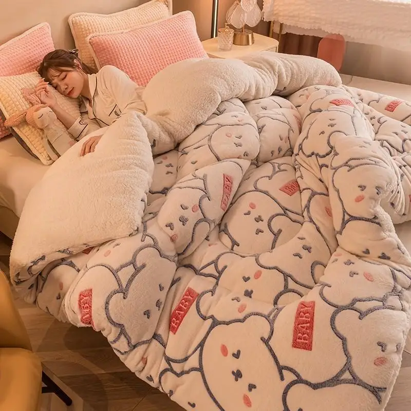 

Бархатное зимнее одеяло из ягненка, утолщенное теплое космическое одеяло, одинарное, двойное одеяло, Студенческое Одеяло для общежития, зимнее одеяло