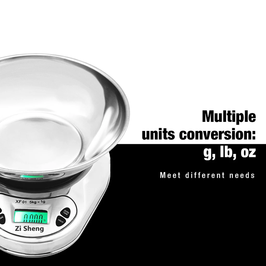 

5kg 1g Electronic Kitchen Scale LCD Display Digital Food Scale Tea Weighing Balance Tool with Bowl
