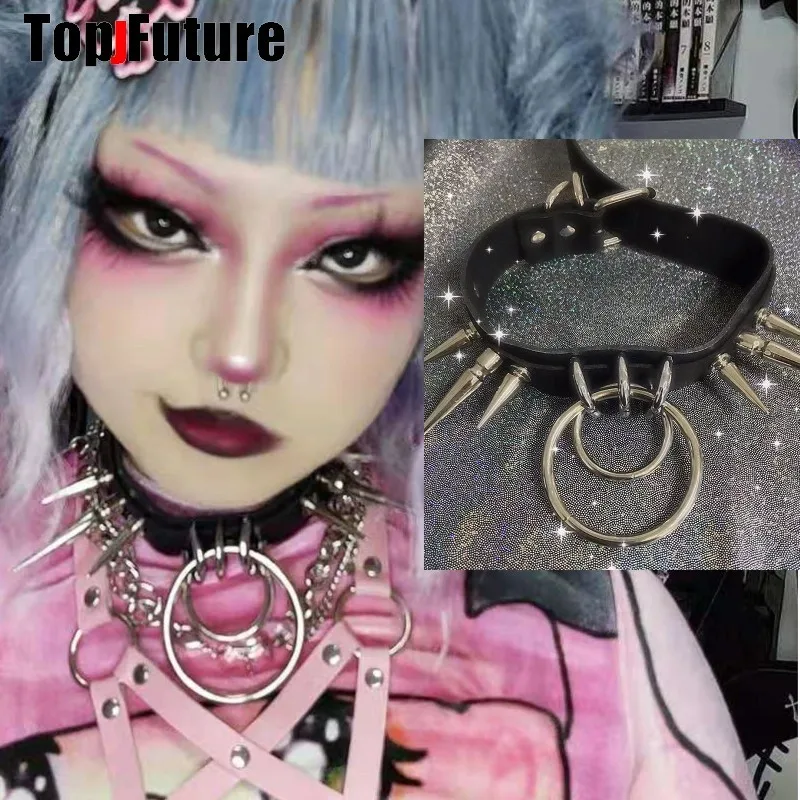 Punk Rock Gothic Spike Studded Leather Choker Biker Rivet Collar Necklace Choker