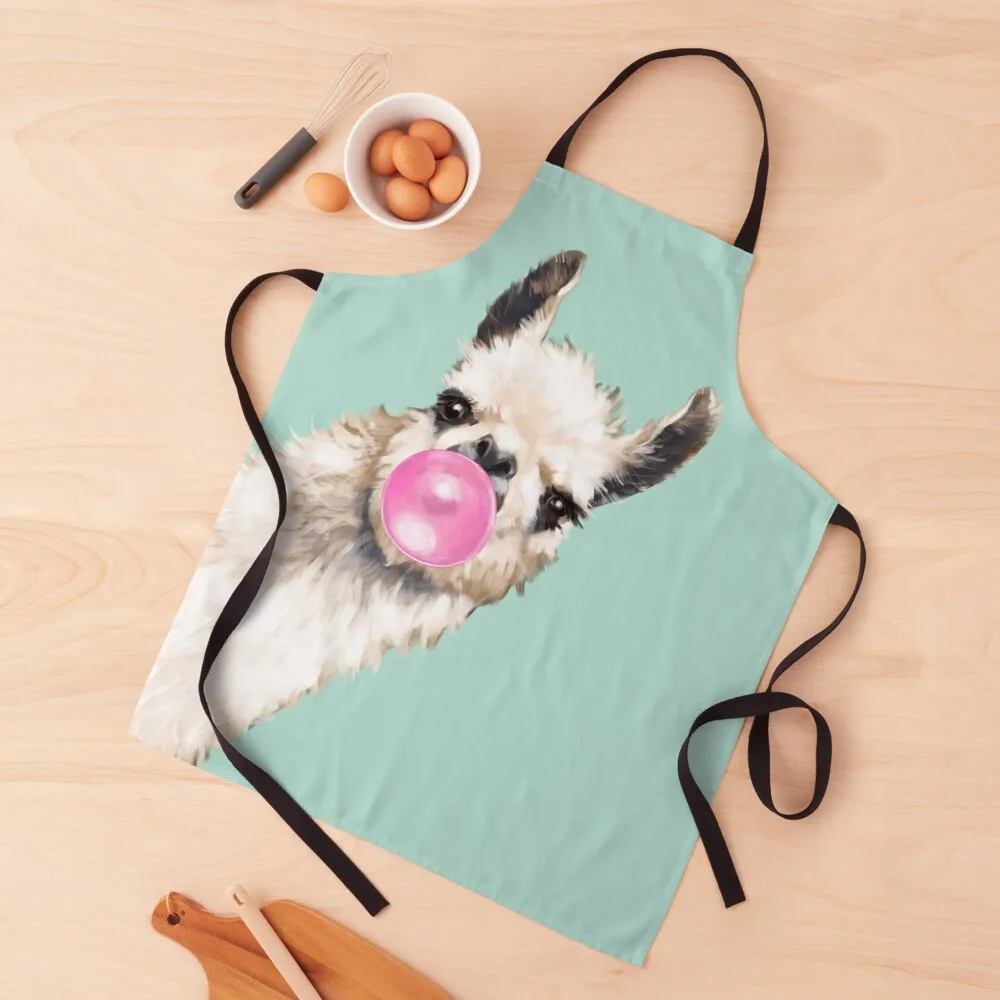 Bubble Gum Sneaky Llama in Green Apron apron funny home innovative accessories