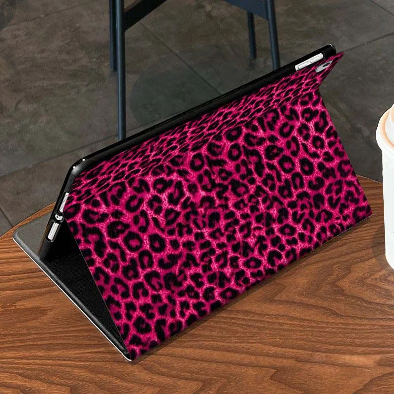 Cartoon Leopard Print Pink Glitter Tablet Case
