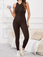 Women Zip Up Bodycon Jumpsuits Ribbed Sleeveless Slim Fit One Piece Pants Jumpsuits - Image 3