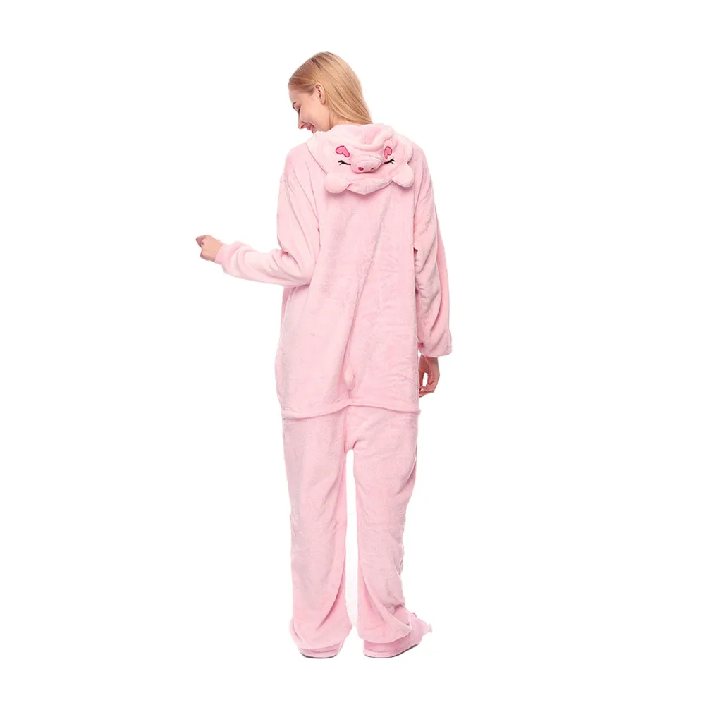 Cartoon Animal Pink Pig Kigurumi Adults Onesies Pajamas Women Jumpsuit Men Hoodies Sleepwear for Halloween Carnival Party