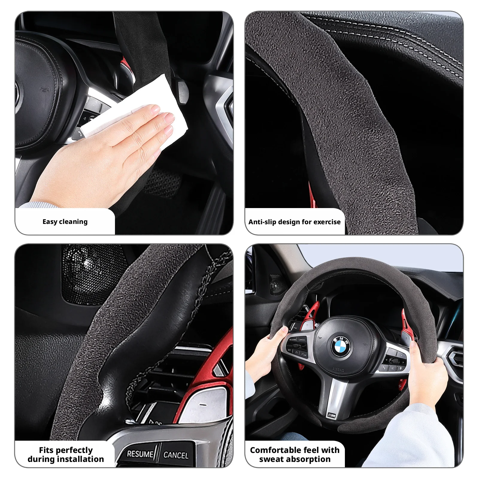 Ultra Thin Suede Car Steering Wheel Cover - Premium Interior Accessory