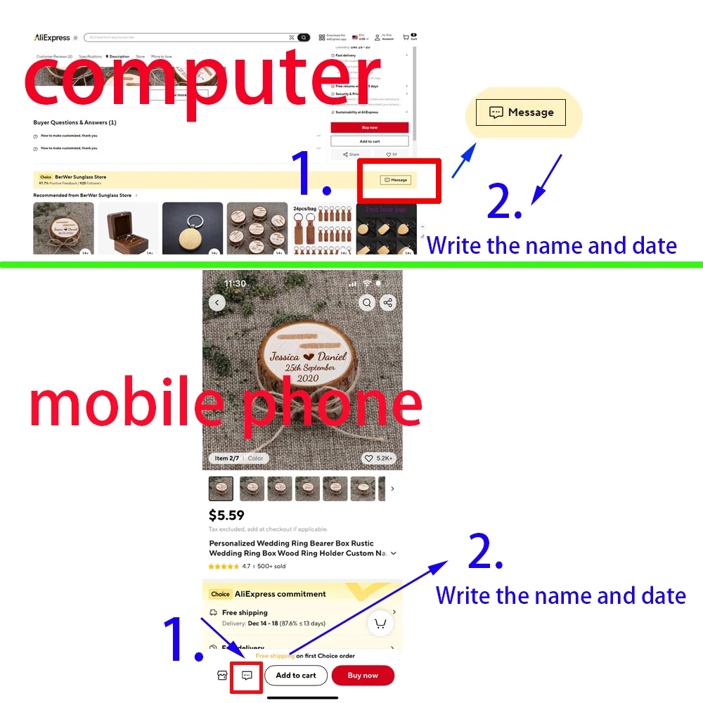 사용자 정의 반지 상자 개인화 된 결혼식 발렌타인 약혼 나무 반지 무기명 상자 보석 상자 반지 상자