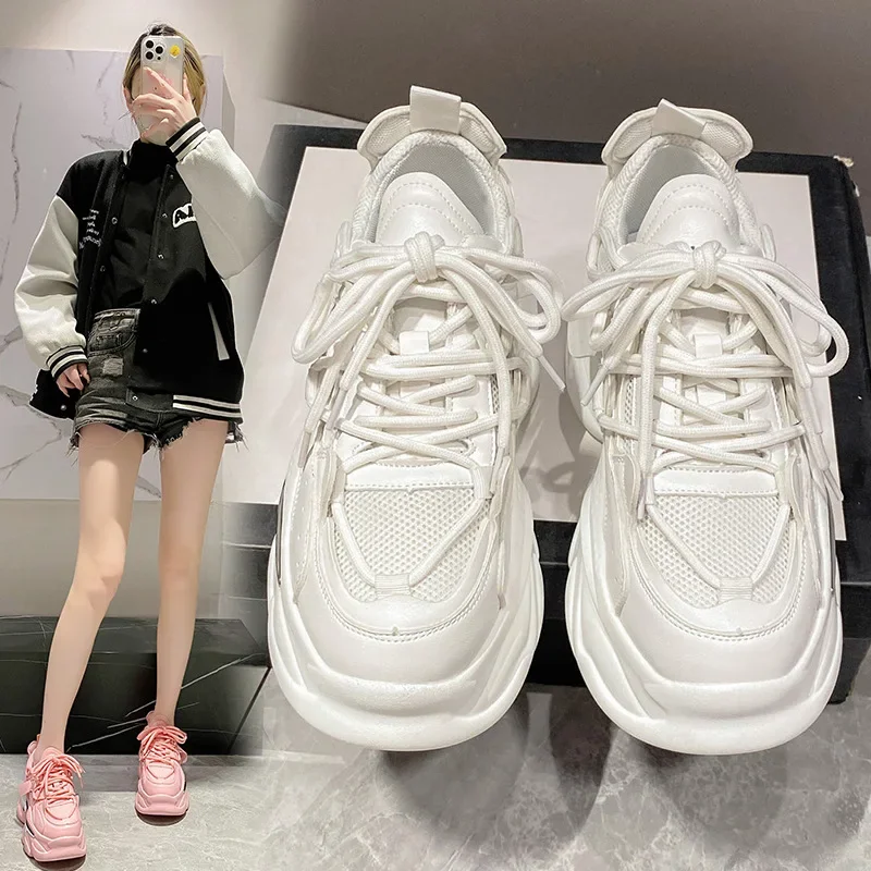 女性用の通気性メッシュスニーカー,厚底のカジュアルシューズ