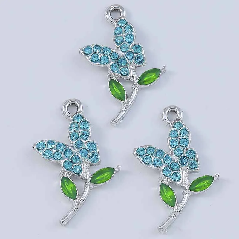 Duarte 20 Stück/Lot niedliche Kristall-Schmetterlings-Blumen-Anhänger für die Schmuckherstellung, Halsketten, Ohrringe, Armbänder, DIY-Bastelbedarf