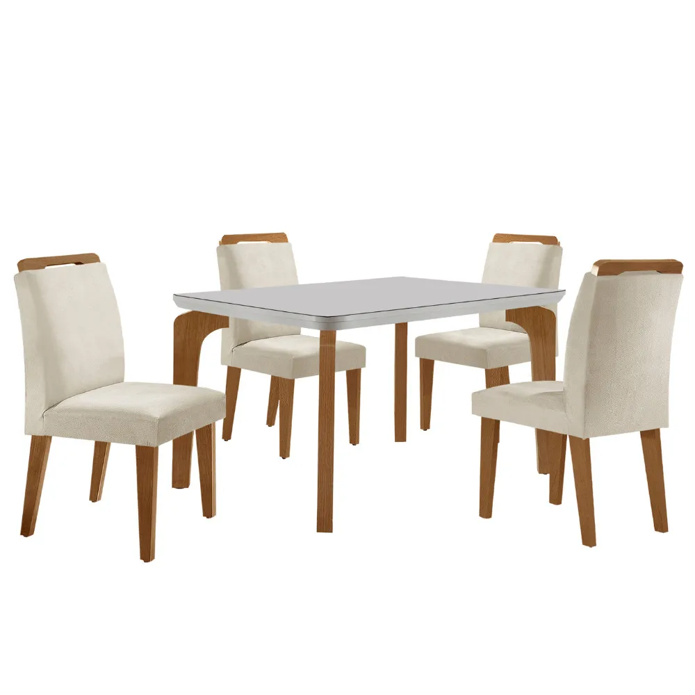 Conjunto Sala de Jantar Mesa Liz 120cm com Vidro Canto Copo e 4 Cadeiras Athenas Moderna 2