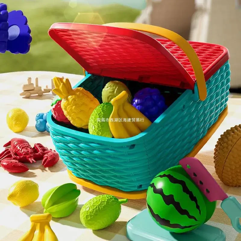 Kids Simulation Kitchen Fruit Checker Burgers Pizza Play House Toys Camping Portable Picnic Basket