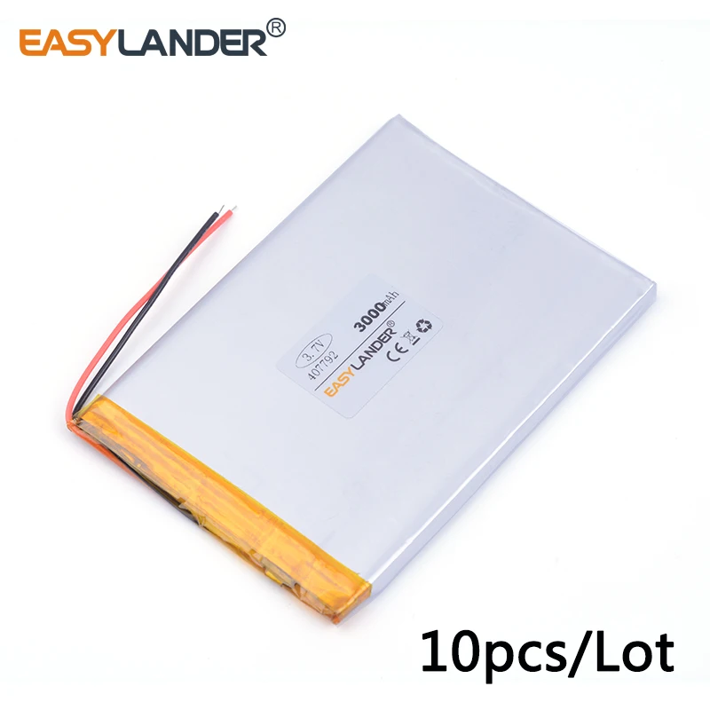 

10pcs /Lot 3.7v lithium Li ion polymer rechargeable battery 407792 3000MAH For tablet PC ICOO With High Quality