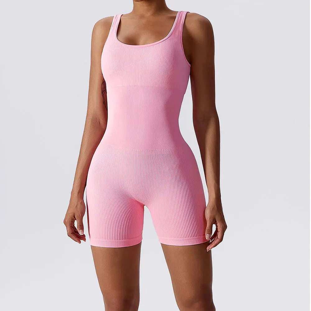 Spring Seamless One Piece Shorts Yoga Suit Dance Belly Tightening