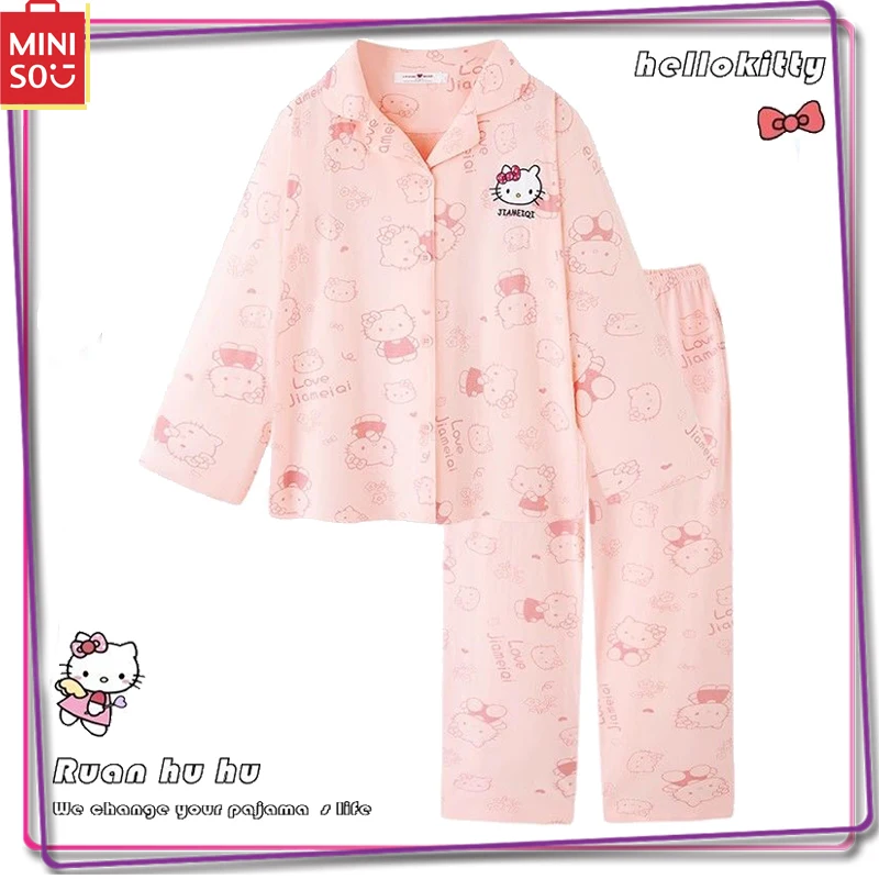 

Moniso Sanrio Hello Kitty Women's Long Sleeved Pants Pajama Set Y2K Winter Warm Home Clothing Casual Pajama Clothing Gift