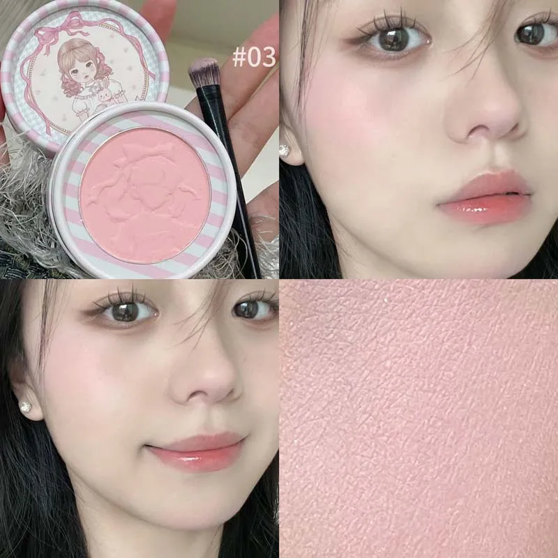 Girl's Relief Blusher Palette Shimmer Rose Low Saturation Powder Blush Matte Natural Rouge Brighten Facial Cheek Contour Makeup 5