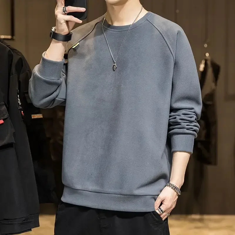 

Sweatshirts for Man Top Hoodieless Solid Crewneck Men's Clothing Blue Round Neck Pullover Loose Free Shipping Offers Sweat Shirt