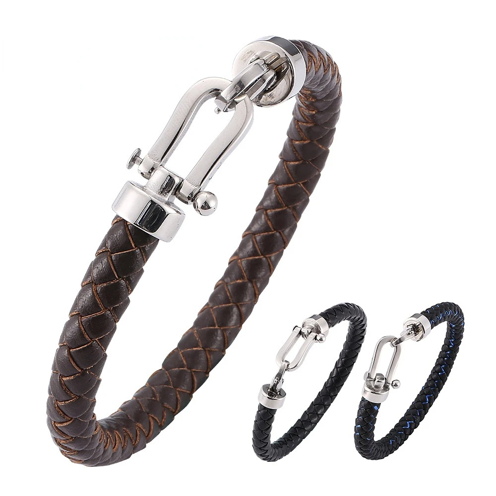 

Leather Braided Titanium Steel Buckle Bracelet Sailor Rope Stainless Steel Sports Bracelet Couple Bracelet