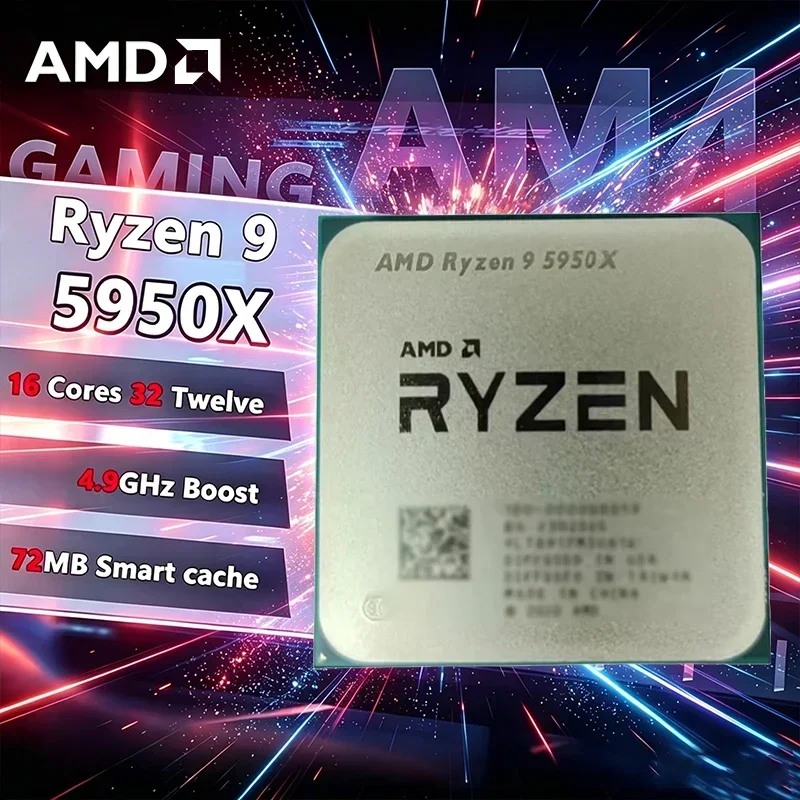 AMD 라이젠 9 5950X 프로세서 16코어 32스레드 3.4GHz 기본 속도, 4.9GHz 최대 부스트 속도 AM4 소켓 72MB L3 캐시 105W TDP 데스크탑 CPU