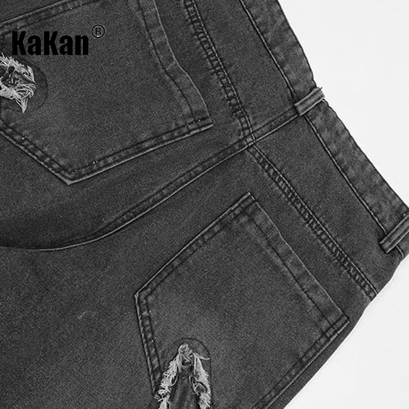 Kakan - European and American New Loose Irregular Five Point Star Embroidered Jeans for Men, Blue Black Pants K12-6810