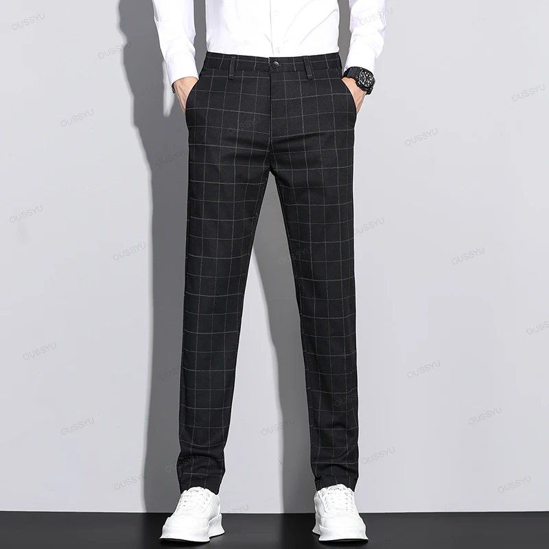 High Quality Autumn Plaid Suit Pants Men Fashion Business Solid Color Office Slim Long Casual Trousers Male Brand Clothing 28-38 2
