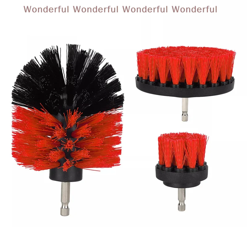 카펫 유리 자동차 타이어 전동 스크러버 드릴 브러시 키트용 나일론 브러시 3개 레드 플라스틱 원형 청소 도구