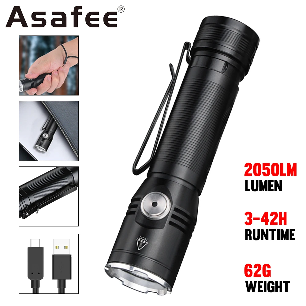 

Asafee ET20 3*351B LED 2050LM EDC Mini Portable Flashlight Rechargeable Lamp SOS Light Outdoor IP67 Waterproof