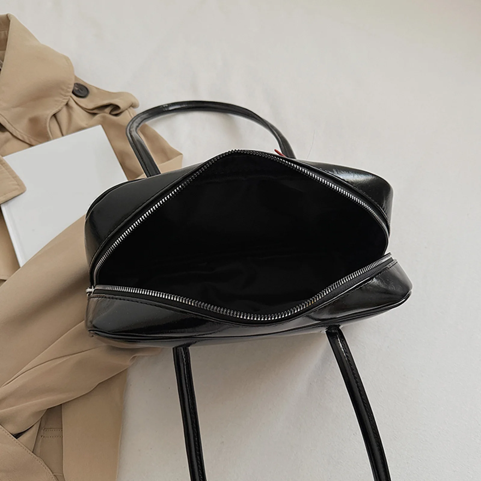 PU Leather Shoulder Bag Solid Color Versatile Bowling Bag with Pendant PU Leather Underarm Bag for Women and Girls