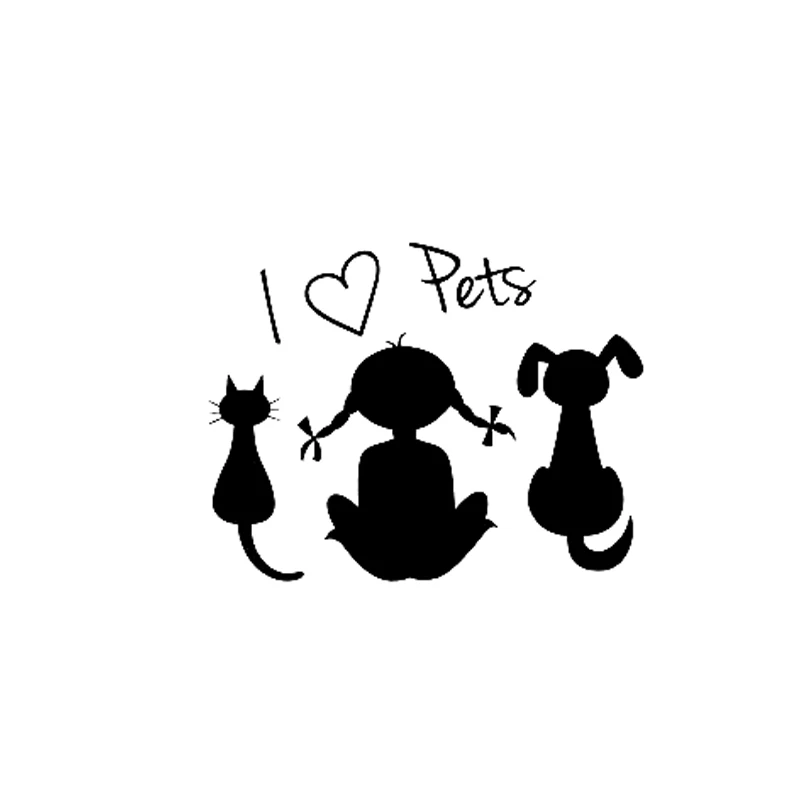 

16CM*12CM KK Vinyl Decal I Love Pets Baby Girl Dog Cat Car Sticker Black Silver Car Accessories