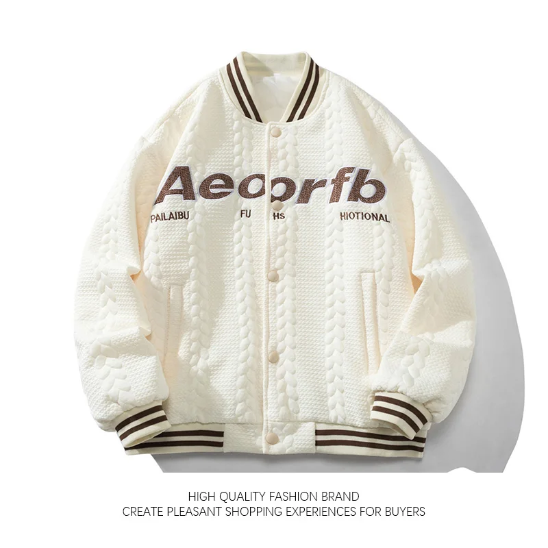 

Texture Stripe Preppy Jacket Men Women Hip Hop Letter Embroidered Baseball Uniform Japanese Style Adolescent Short Bomber Coat