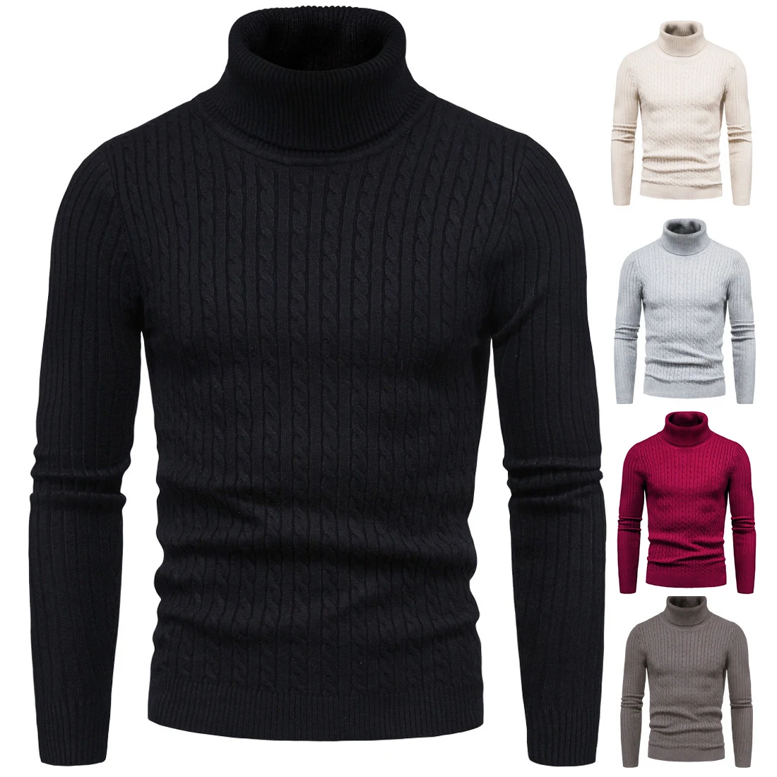 2023-Autumn-and-Winter-New-Men-s-High-Neck-Sweater-Solid-Color-Pullover ...