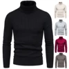 2024 Autumn New Sweater Men's High Collar Elastic Knit Fried Dough Twists Pattern Casual Versatile Top Tight and Warm 1