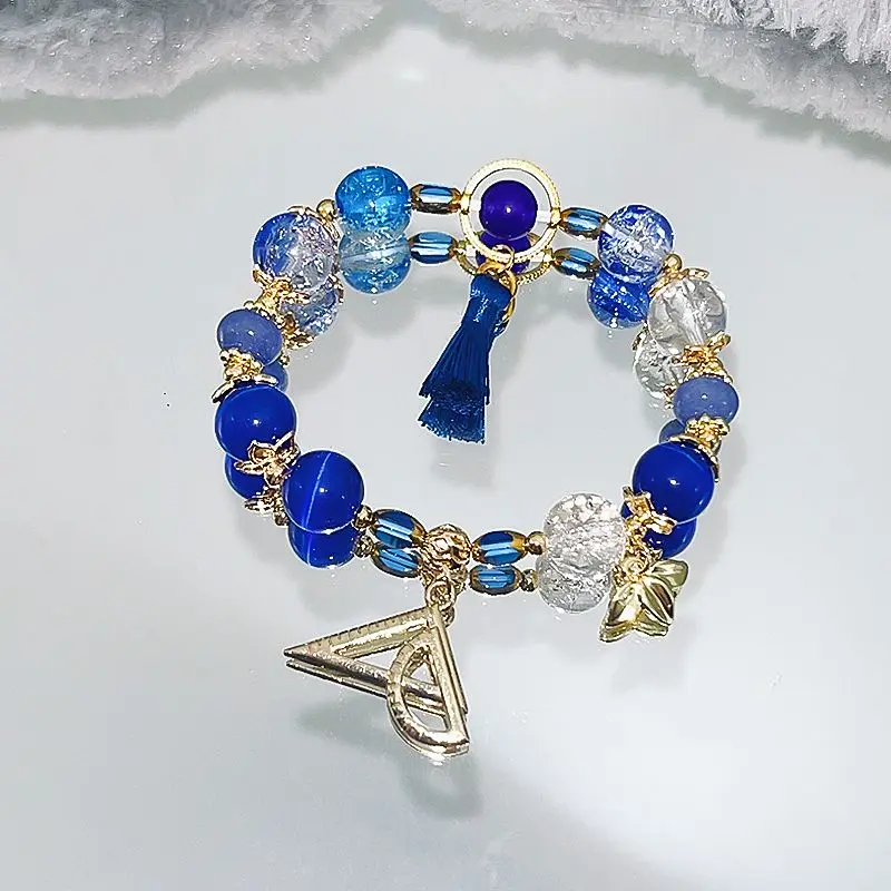 

Honkai Star Rail Bracelet Dr. Ratio Bracelets for Women Blue Beaded Bangles Gold Color Set Square Pendant Fashion Jewelry Girl