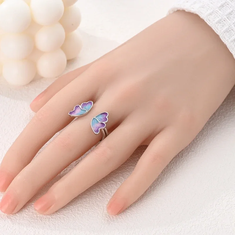 Free Size 925 Sterling Silver Ring Butterfly Sun Moon Sunflower Crystal Original Adjustable Rings For Women Wedding Jewelry Gift silver ring wedding rings silver rings enamel butterfly ring