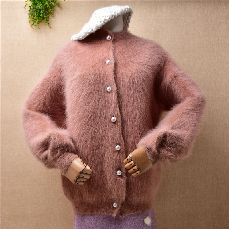 

ladies women fashion autumn winter clothing hairy mink cashmere knitted long lantern sleeves loose cardigan coat sweater pull