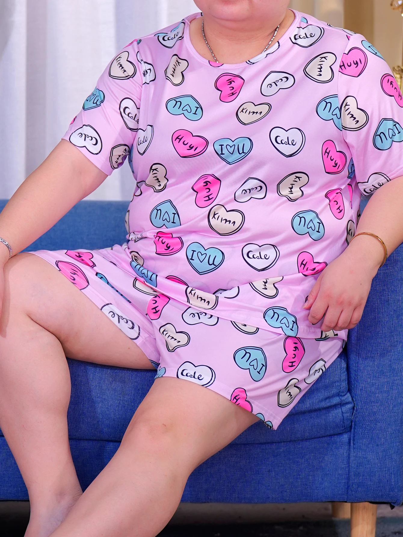Plus size women's pajamas Plus size short sleeved shorts Loose fitting pajamas Short sleeved short skirt set Home clothing