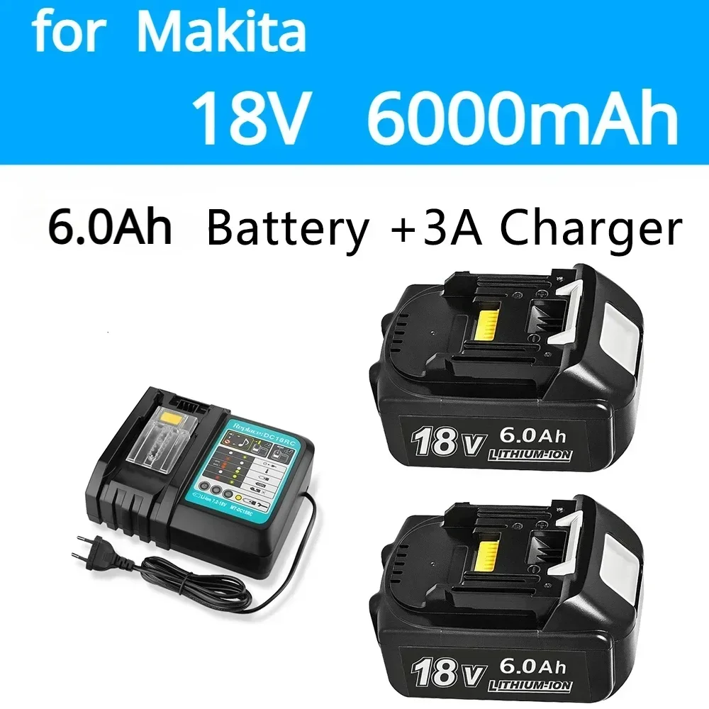 

Аккумуляторная батарея для Makita 18 в, 6000 мАч, аккумулятор для электроинструментов с зеркальной заменой литий-ионных аккумуляторов LXT BL1860B BL1860 BL1850 3A, зарядное устройство