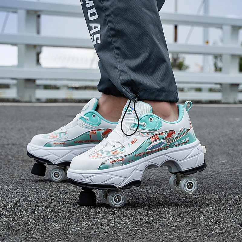 

Casual Sneakers Walk Roller Skates Deform Runaway Four Wheel Skates for Adult Men Women Unisex Child Deform Wheel Parkour Shoes