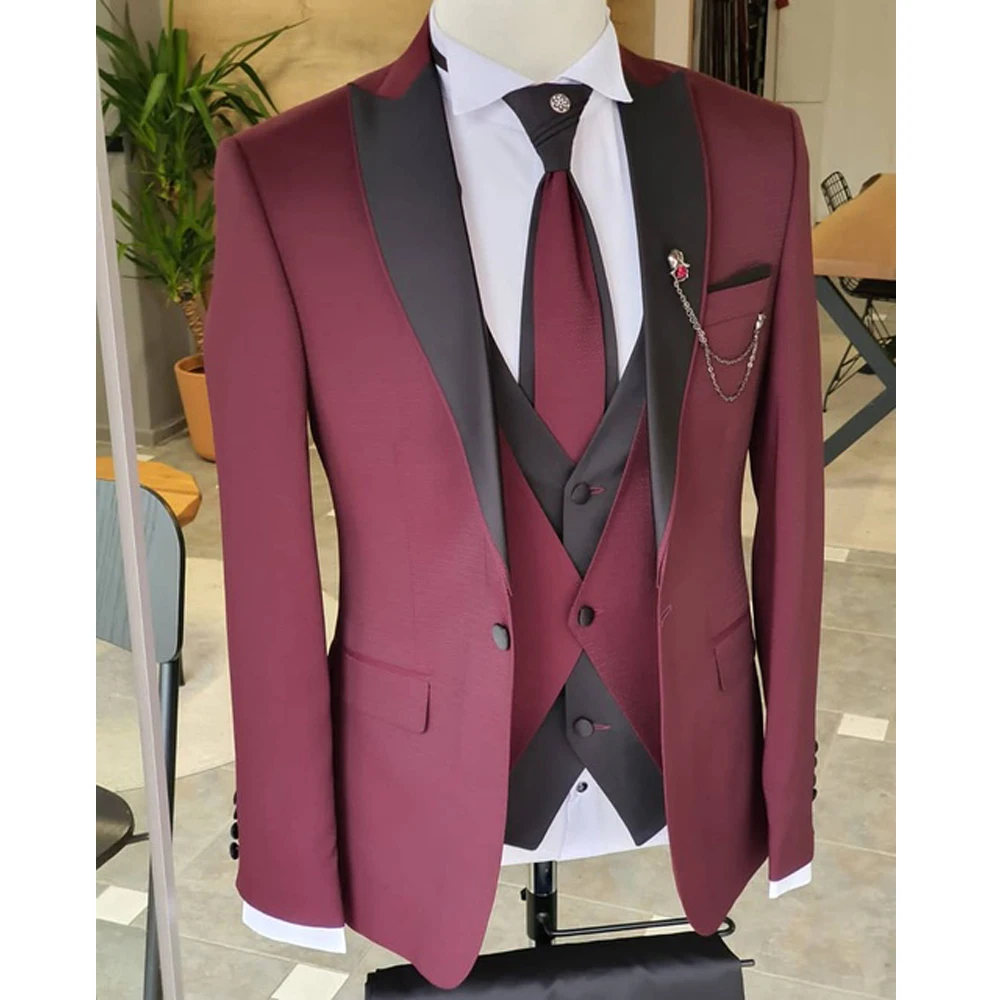

White Costume Homme Men Suits Wedding Tuxedo Black Peak Lapel Terno Masculino Prom Groom 3 Pcs Slim Fit Blazer Sets For Male