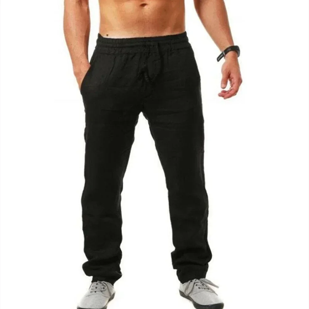 Men's Linen Pants Cotton Linen Long Pants Summer Casual Loose Drawstring Yoga Beach Trousers Breathable Elastic Waist Sweatpants 6