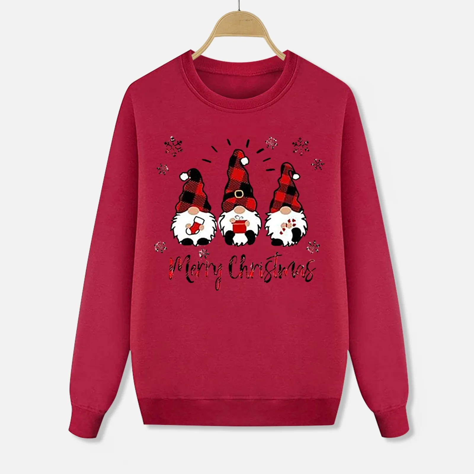 thumbnail image 2 of Sudadera con capucha de manga larga y cuello redondo con estampado de gnomos de dibujos animados en 3D de Navidad sencilla para lucir en familia, atuendos a juego para Navidad, 2 of 5