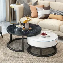 

Nordic 2pcs NEW Living Room White Coffee Tables Marble Texture Combination Furniture Round Durable Table Basse muebles desk